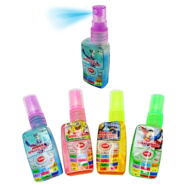 Our factory wholesale candy shape unique taste rich mobile phone sour sugar spray liquid sugar spray candy liquid