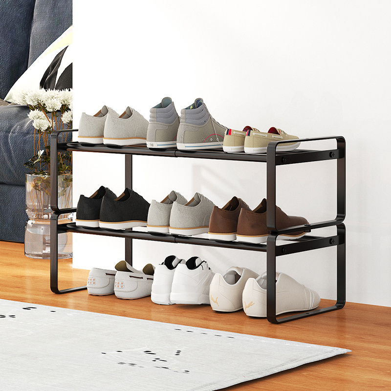 Custom stacked 3  layer retractable metal shoe storage rack organizer stainless steel 201 shoe storage rack