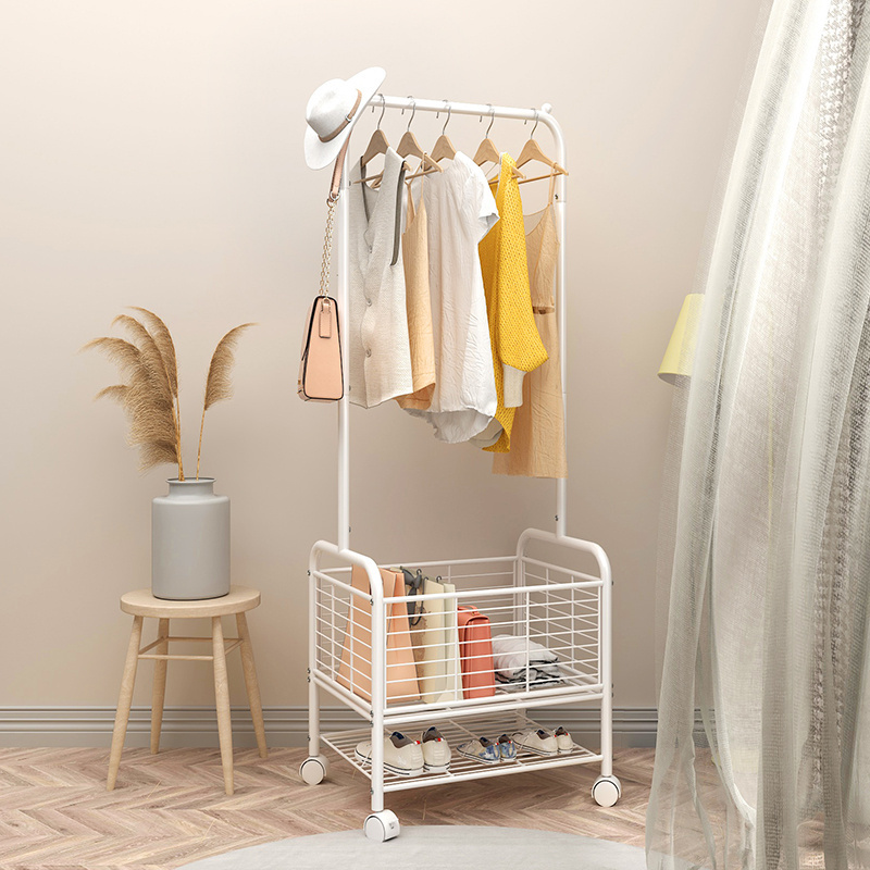 Bedroom Coat Rack Multi-purpose Clothes Storage Rack with Basket Custom Metal Storage Rack WS-2214