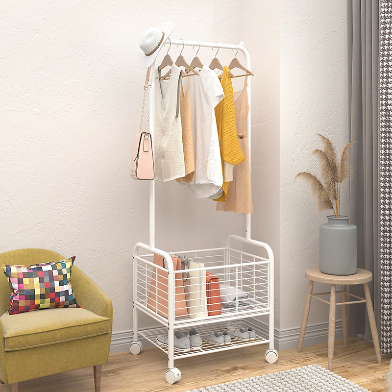 Bedroom Coat Rack Multi-purpose Clothes Storage Rack with Basket Custom Metal Storage Rack WS-2214