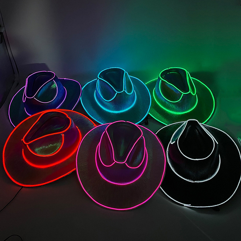 2024 wholesale Unisex Outdoor fisherman party Western cowboy with light colored hat led cowboy hat