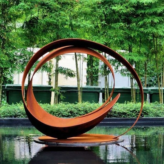 Modern Rusty Corten Steel Garden Pond Sculpture