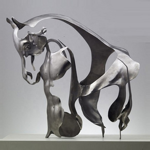 Stainless Steel Wrought Sculpture Life Size Horse Head and Man Head