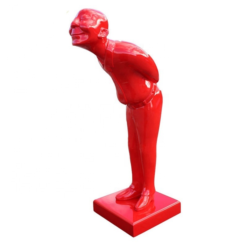 Red Color Bowing Man Fiberglass Statue Large Outdoor Fiberglass Sculpture