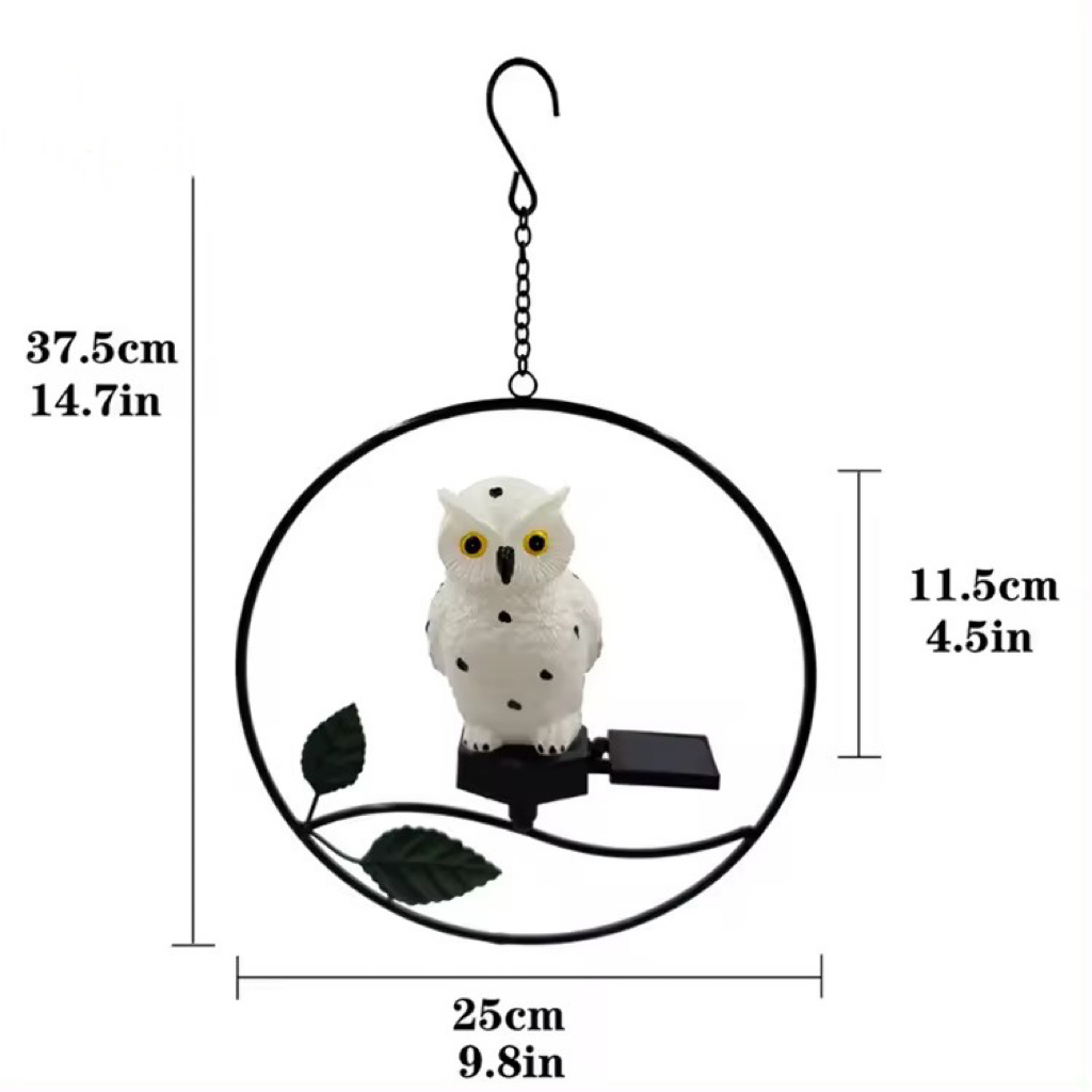 Waterproof LED Outdoor Garden Ornaments Resin Iron Owl Solar Hanging Lantern Lights