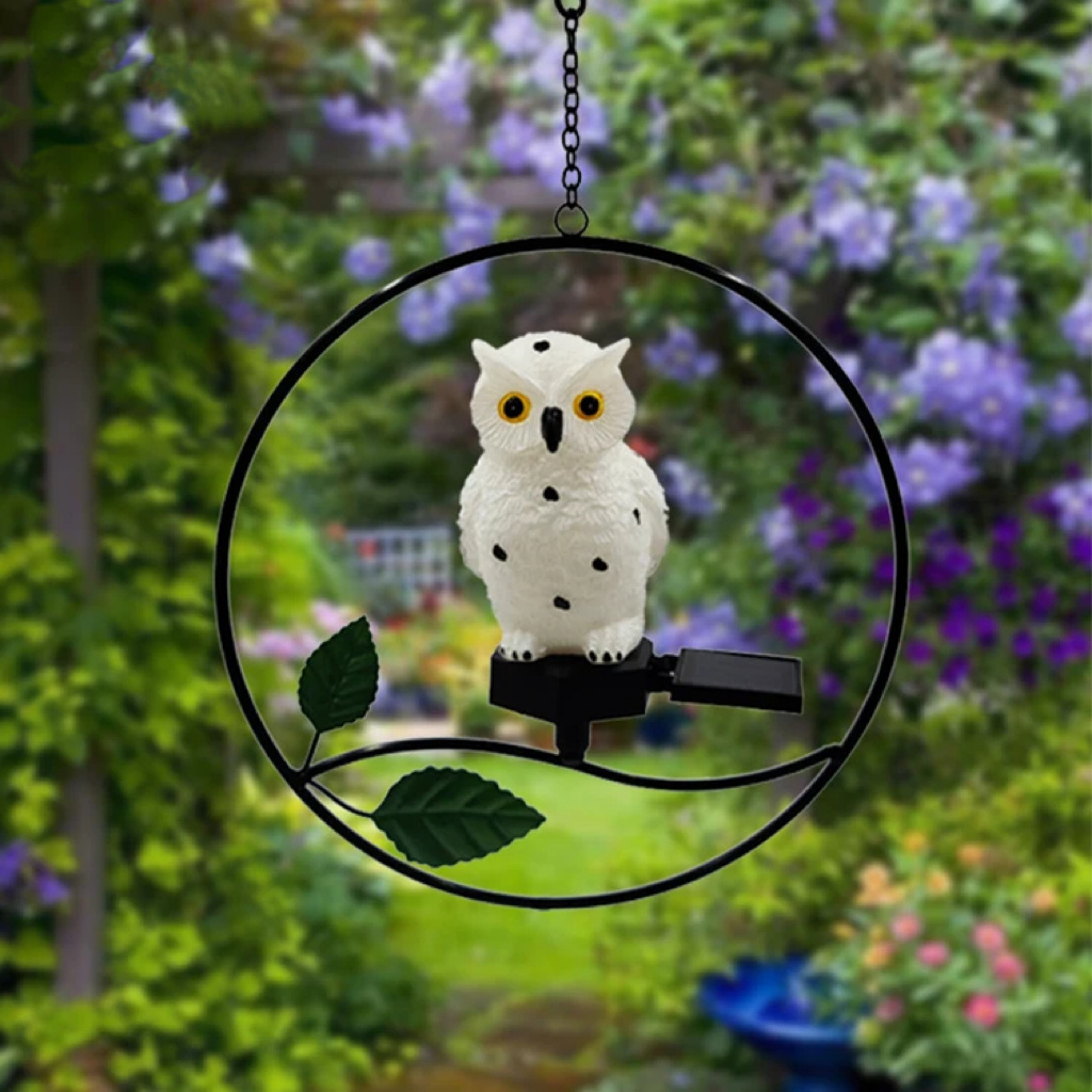 Waterproof LED Outdoor Garden Ornaments Resin Iron Owl Solar Hanging Lantern Lights