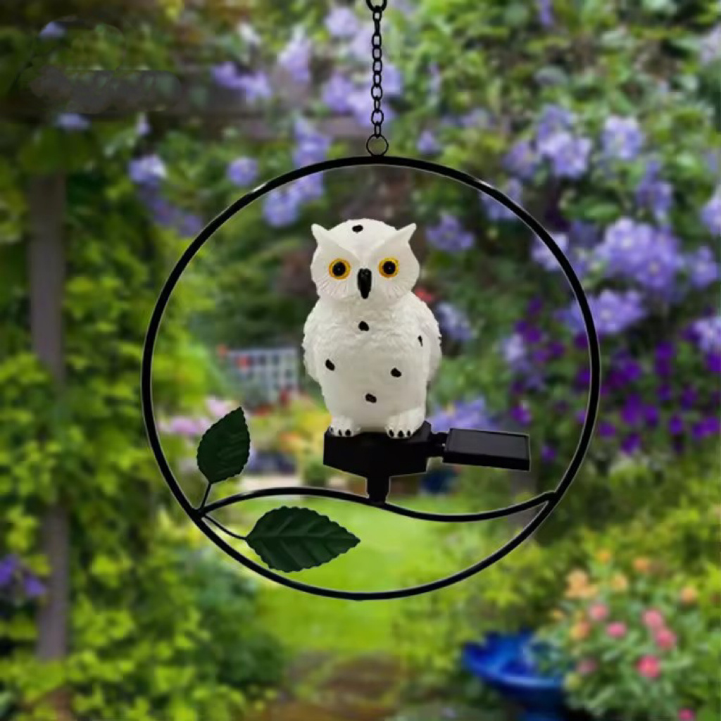 Waterproof LED Outdoor Garden Ornaments Resin Iron Owl Solar Hanging Lantern Lights