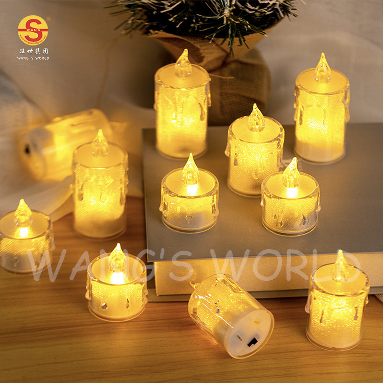 Clear Led Flameless Plastic Mini Candle Drip Tears Flickering Effect Plastic Christmas Candles Light