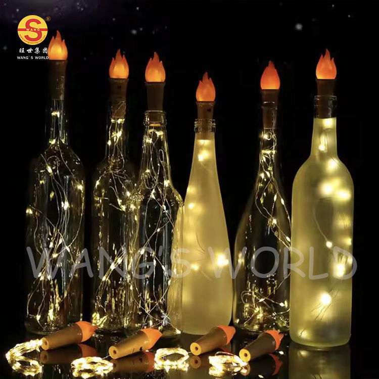 New flame bottle stopper light button battery cork fairy light wedding holiday decoration copper string wine bottle light