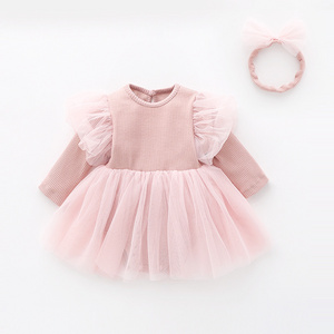 Baby girl princess clothes boutique cute long sleeves girls baby clothes pink baby girl tutu romper with cute headband