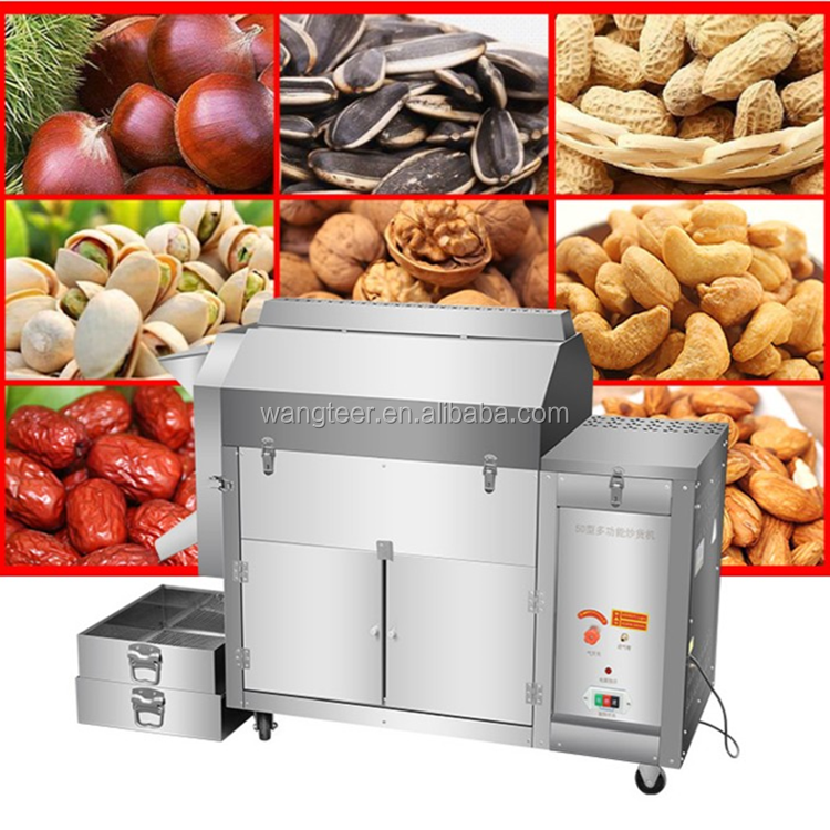 Automatic 25/50/100kg/h capacity gas electric model Wheat corn Sesame seed nuts cashew nut Peanut Roaster Machine