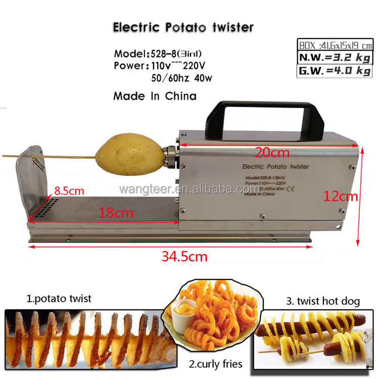 Commercial use 110V/220V Stainless Steel Spiral Cutter Potatoes vegetable Slicer Chips Electric Potato Twister Machine