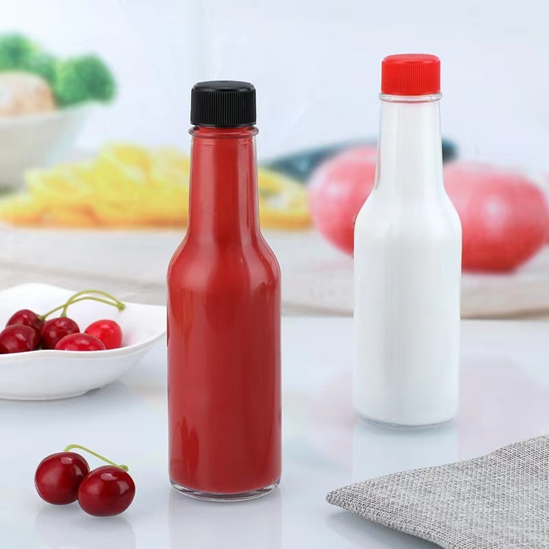 Empty 2oz 5oz Glass Sauce Bottle Hot Oil Red Sauce Salad Dressing Chili Ketchup Mustard Creamy Sauce Bottle