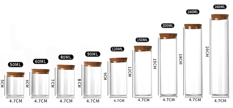 High Quality Reusable Empty Spice Bottles Jars Diy Crafts Vial 70ml 120ml 150ml 200ml Glass Test Tube With Cork Stopper