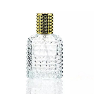 Luxury 30mL 50mL glass perfume bottle, pineapple shaped perfume bottle with gold and silver hat