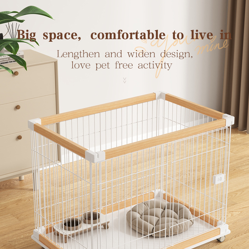 Wood And Iron Wire Training Pet Dog Cage Waterproof for Small and medium sized Crate Kennel With Wheels And Lockable Doors