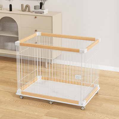 Wood And Iron Wire Training Pet Dog Cage Waterproof for Small and medium sized Crate Kennel With Wheels And Lockable Doors