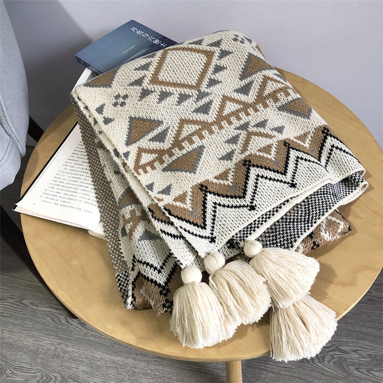 Hot Sale Navajo Custom Boho Knitted Bohemian Tassel Adult Luxury Warm Cotton Soft Security Throw 100% Acrylic Knitted Blankets