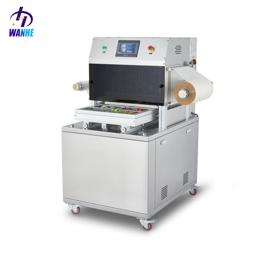 WANHE modified atmosphere tray sealer meat vacuum gas filling ready meal cooked food tray sealing machine map packaging machine