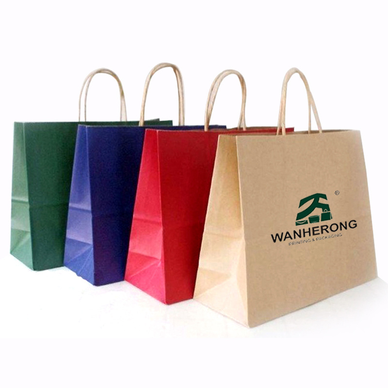 Custom printed biodegradable gift shopping bags with handle,packaging brown kraft paper bag