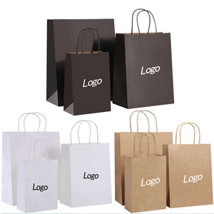 Biodegradable recycled custom printed logo kraft paper bags luxury brown gift shopping clothing packaging fast food pepar bag