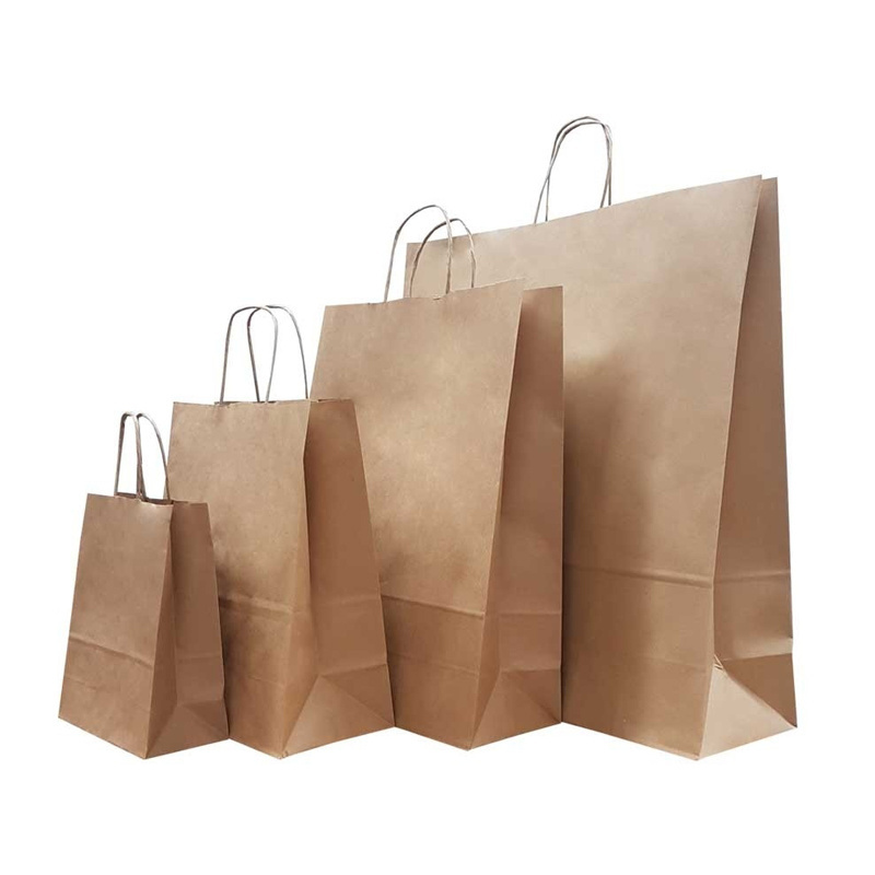 Custom printed biodegradable gift shopping bags with handle,packaging brown kraft paper bag