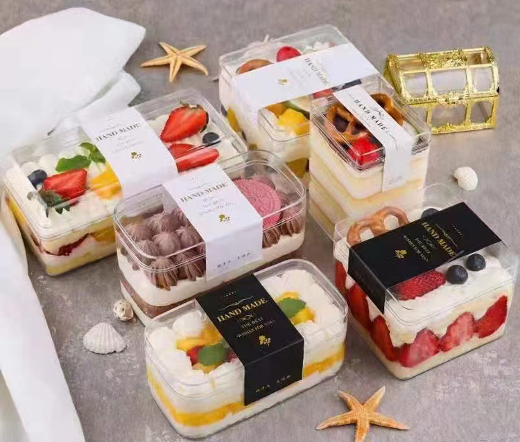 Wholesale Custom Transparent Square Ps Plastic Tiramisu Dessert Container Pastry Packaging Box