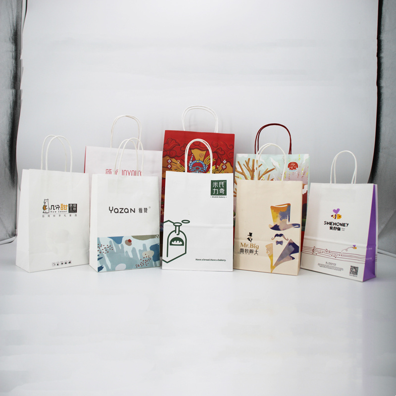 Biodegradable recycled custom printed logo kraft paper bags luxury brown gift shopping clothing packaging fast food pepar bag