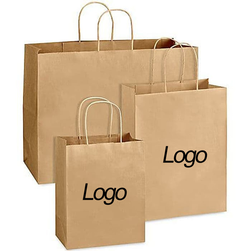 Custom printed biodegradable gift shopping bags with handle,packaging brown kraft paper bag