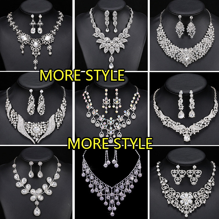 High Quality Wholesale Cheap Bridal Jewelry Accessories Sets Crystal Wedding Necklace Earring Jewelry Set