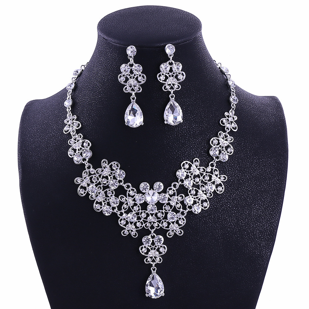 Bling Diamond Girl Bride Hair Accessories Tiaras Crown Earring And Necklace Set Flower Wedding Jewelry