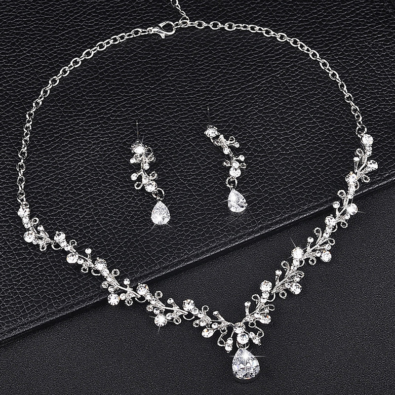 High Quality Wholesale Cheap Bridal Jewelry Accessories Sets Crystal Wedding Necklace Earring Jewelry Set