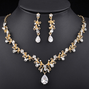 High Quality Wholesale Cheap Bridal Jewelry Accessories Sets Crystal Wedding Necklace Earring Jewelry Set