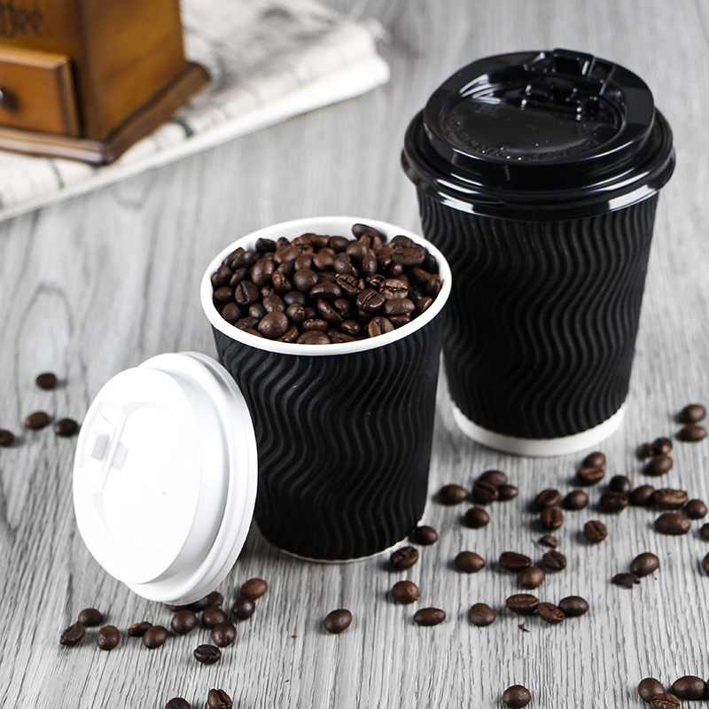 Wholesale Insulated kraft Ripple Double Wall paper coffee  cups 8 oz 12 oz 16 oz Paper Cup for Beverage