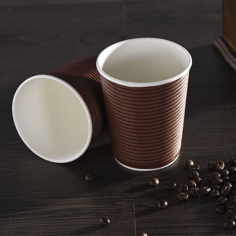 Wholesale Insulated kraft Ripple Double Wall paper coffee  cups 8 oz 12 oz 16 oz Paper Cup for Beverage