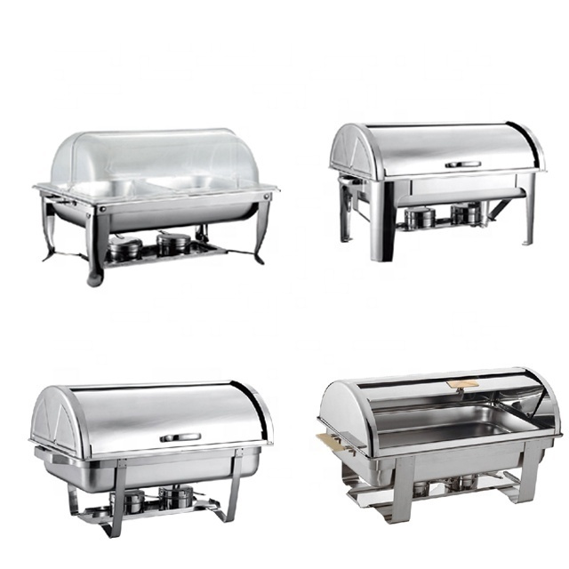 Hotel Restaurant Kitchen Equipment Big Capacity Stainless Steel Roll Top Buffet Chafing Dish Fast Food Warmer