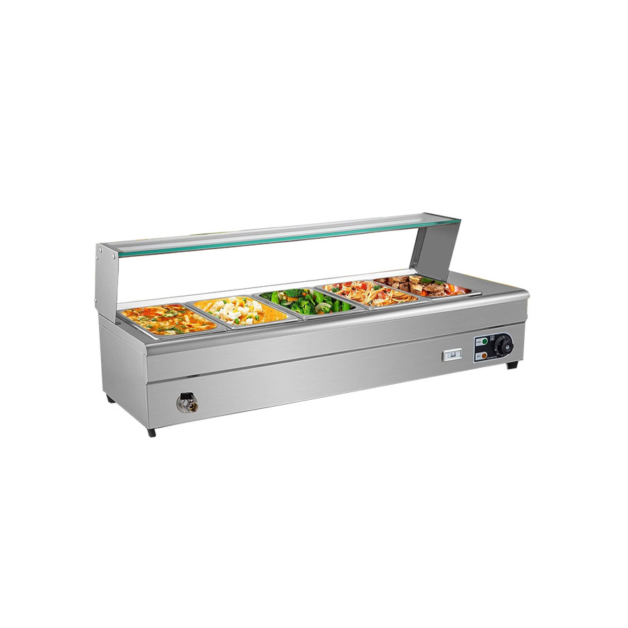 Electric Bain Marie Food Warmer Display with Glass Stainless Steel Bain Marie Counter Steam Table Buffet Equipmentfor Catering