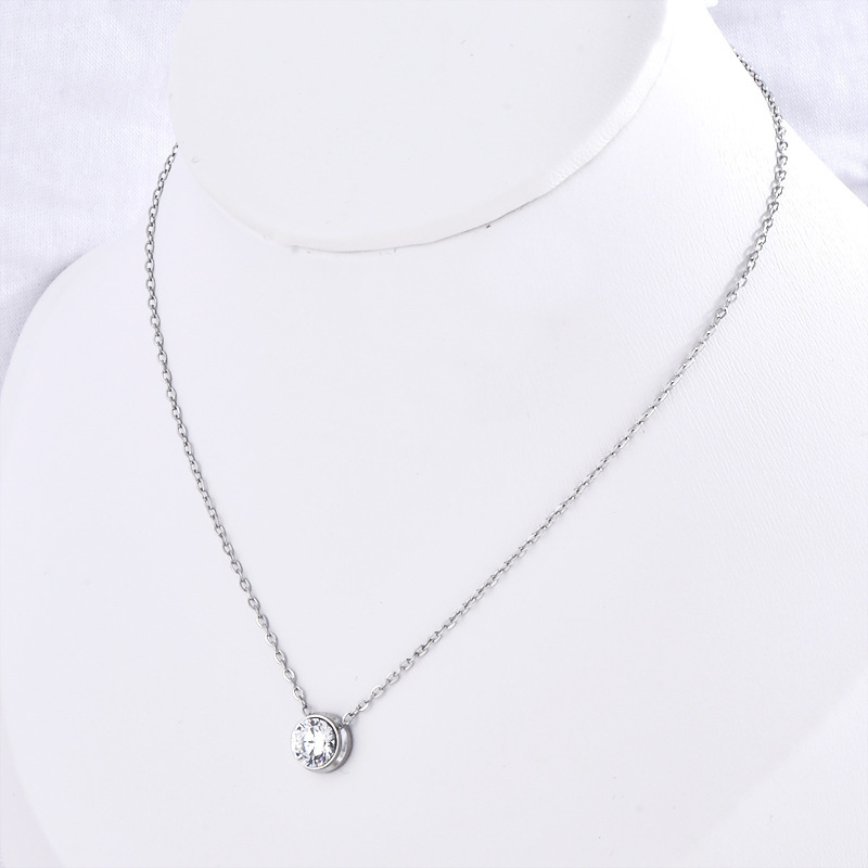 Wholesale Classic Design Zircon Pendant Oval Shape Link Chain Stainless Steel Necklace Different Sizes Women Jewelry For Gift