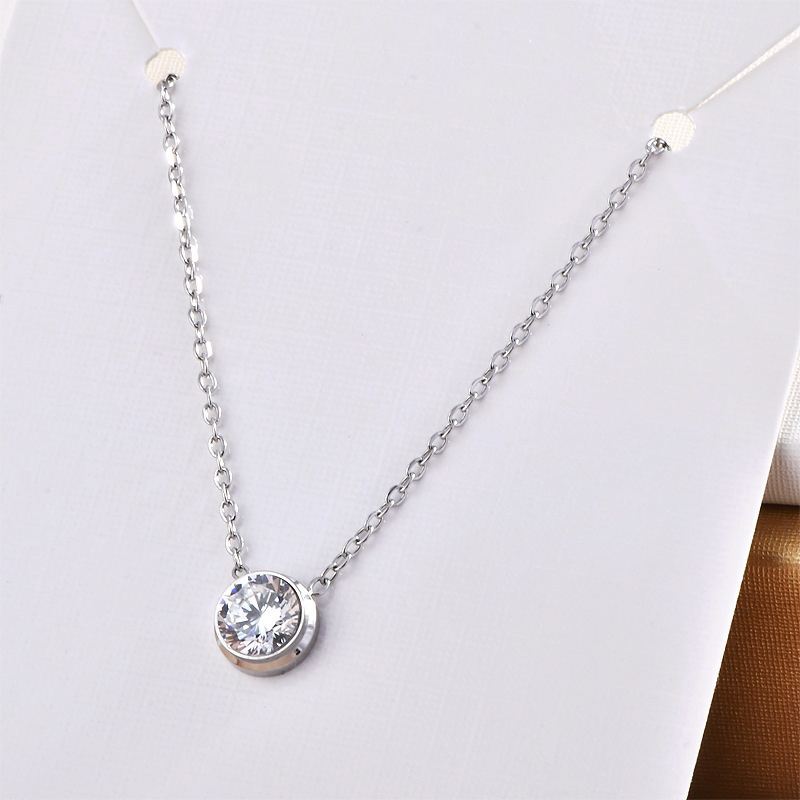 Wholesale Classic Design Zircon Pendant Oval Shape Link Chain Stainless Steel Necklace Different Sizes Women Jewelry For Gift