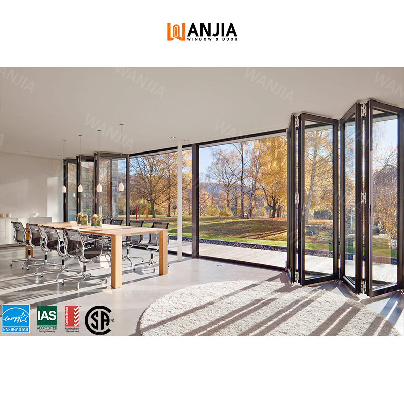 WANJIA Hurricane Impact Aluminum Doors Interior Partitions Accordion Bifold Patio Glass Doors Aluminum Folding Patio Doors