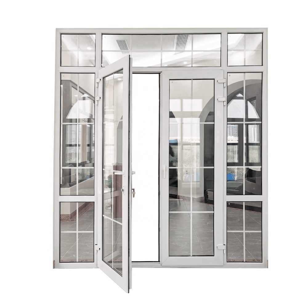 WANJIA soundproof PVC casement door  UPVC swing glass doors pvc accordion door