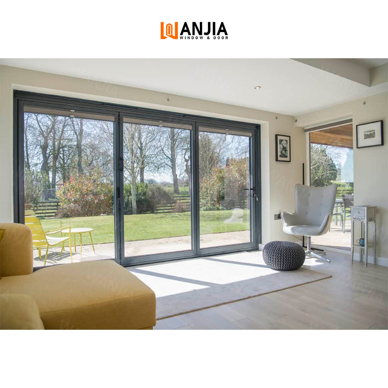 WANJIA Patio Electric Louvered Double Glazed Sliding Doors Lifting Sliding Aluminum Doors Exterior Sliding Glass Doors