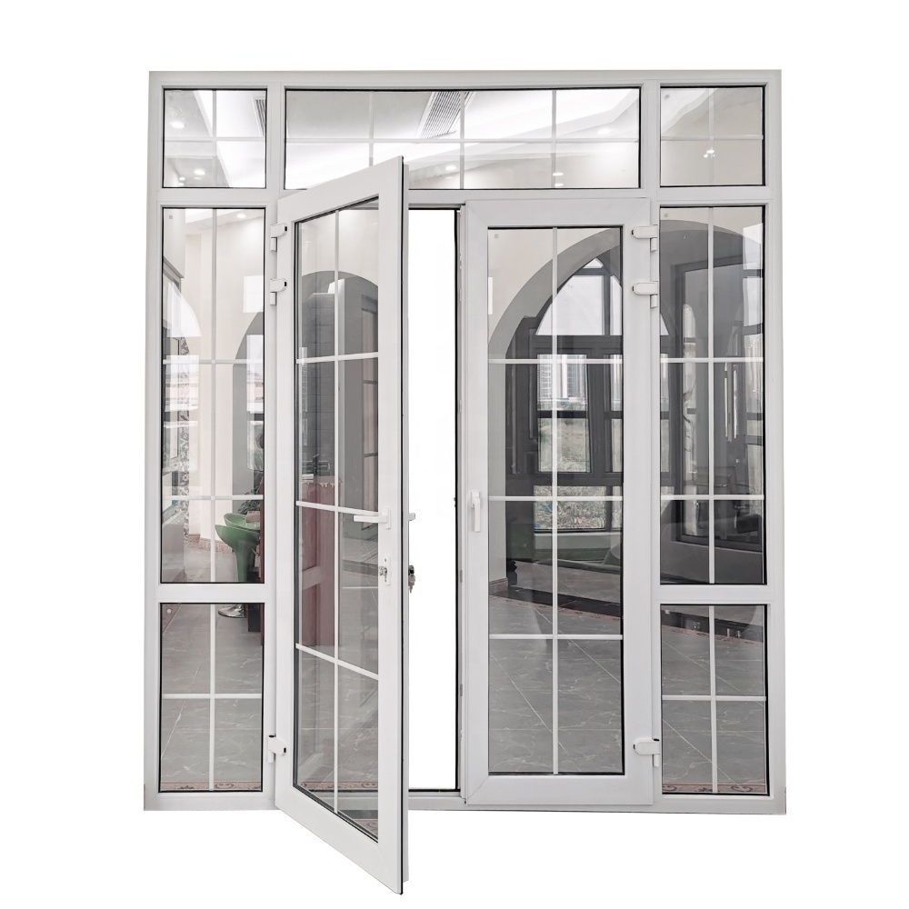 WANJIA soundproof PVC casement door  UPVC swing glass doors pvc accordion door