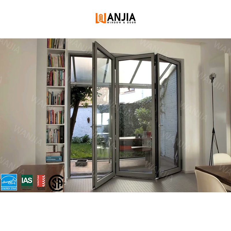 WANJIA Hurricane Impact Aluminum Doors Interior Partitions Accordion Bifold Patio Glass Doors Aluminum Folding Patio Doors