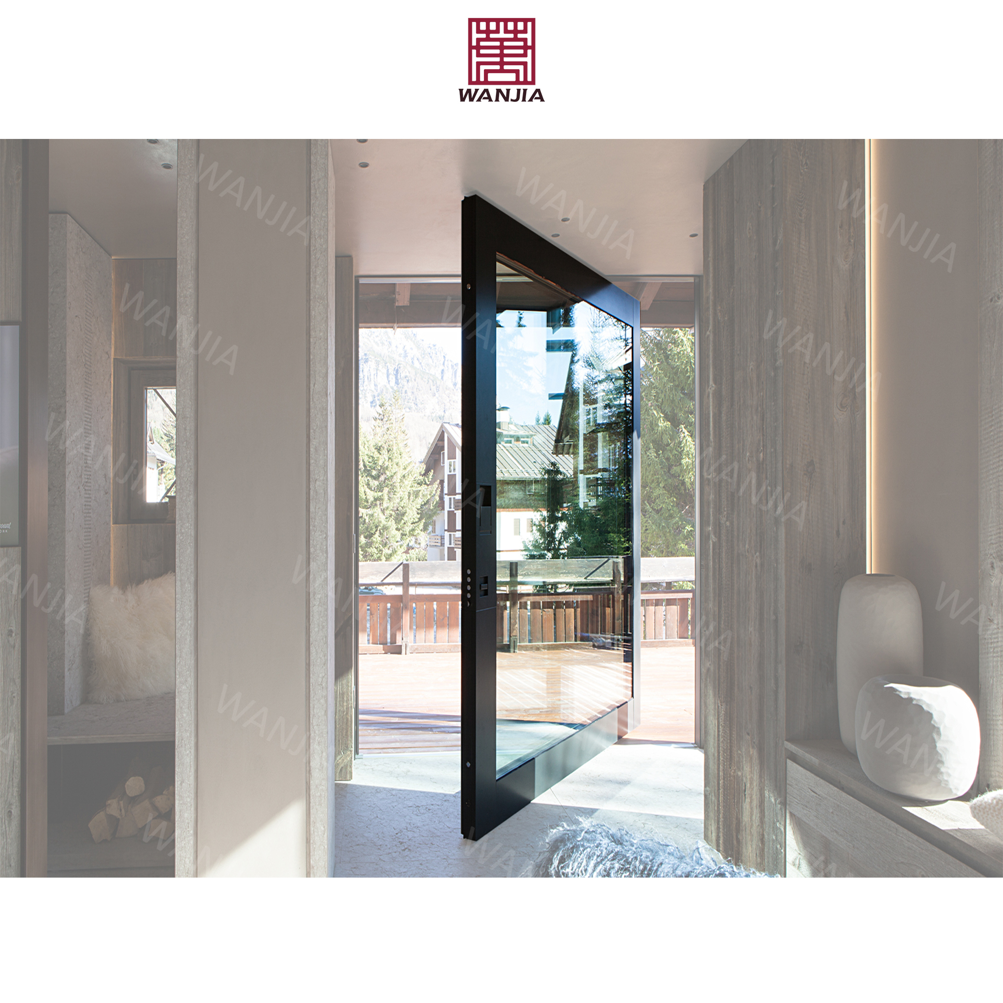 Latest Designs Exterior Panoramic Aluminum Pivot Doors Front Door Frosted Glass Pivot Entry Spring Door