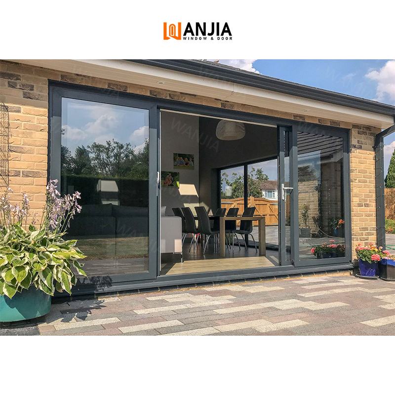 WANJIA Patio Electric Louvered Double Glazed Sliding Doors Lifting Sliding Aluminum Doors Exterior Sliding Glass Doors