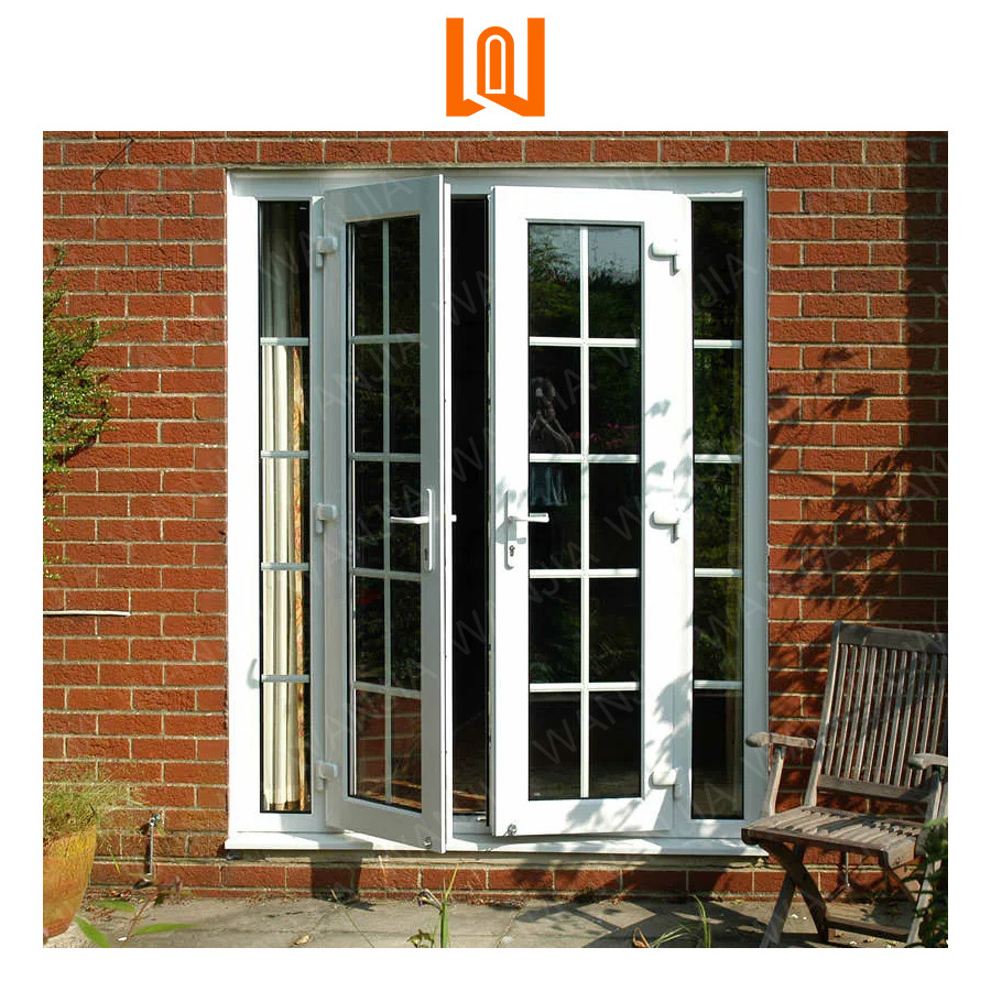 WANJIA Factory European Exterior House French PVC Doors UPVC Double Panel Glass Doors