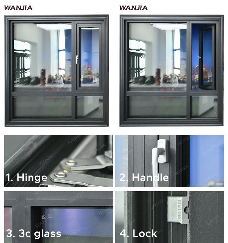 Hurricane impact soundproof tilt and turn window insulation tempered glass aluminum casement windows