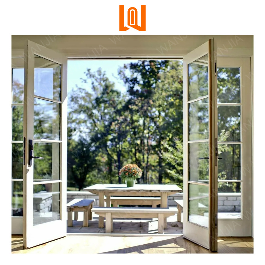 WANJIA Factory European Exterior House French PVC Doors UPVC Double Panel Glass Doors