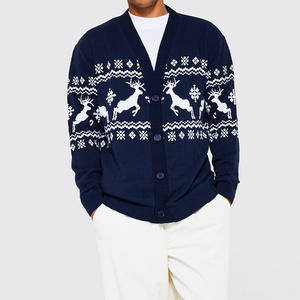 Men clothes fashion knitted sweater cardigans mens Reindeer fairisle cover button custom christmas sweater cardigan